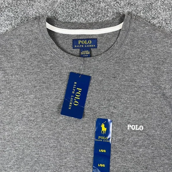 Polo Ralph Lauren Thermal Waffle Knit Shirt Mens L Gray Long Sleeve Pony NWT - Picture 1 of 11